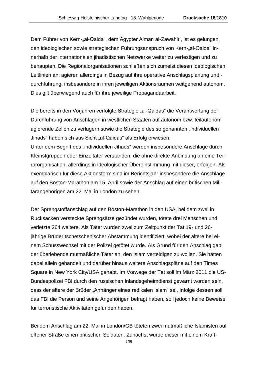 Seite 105 des Verfassungsschutzbericht 2013 Schleswig-Holstein