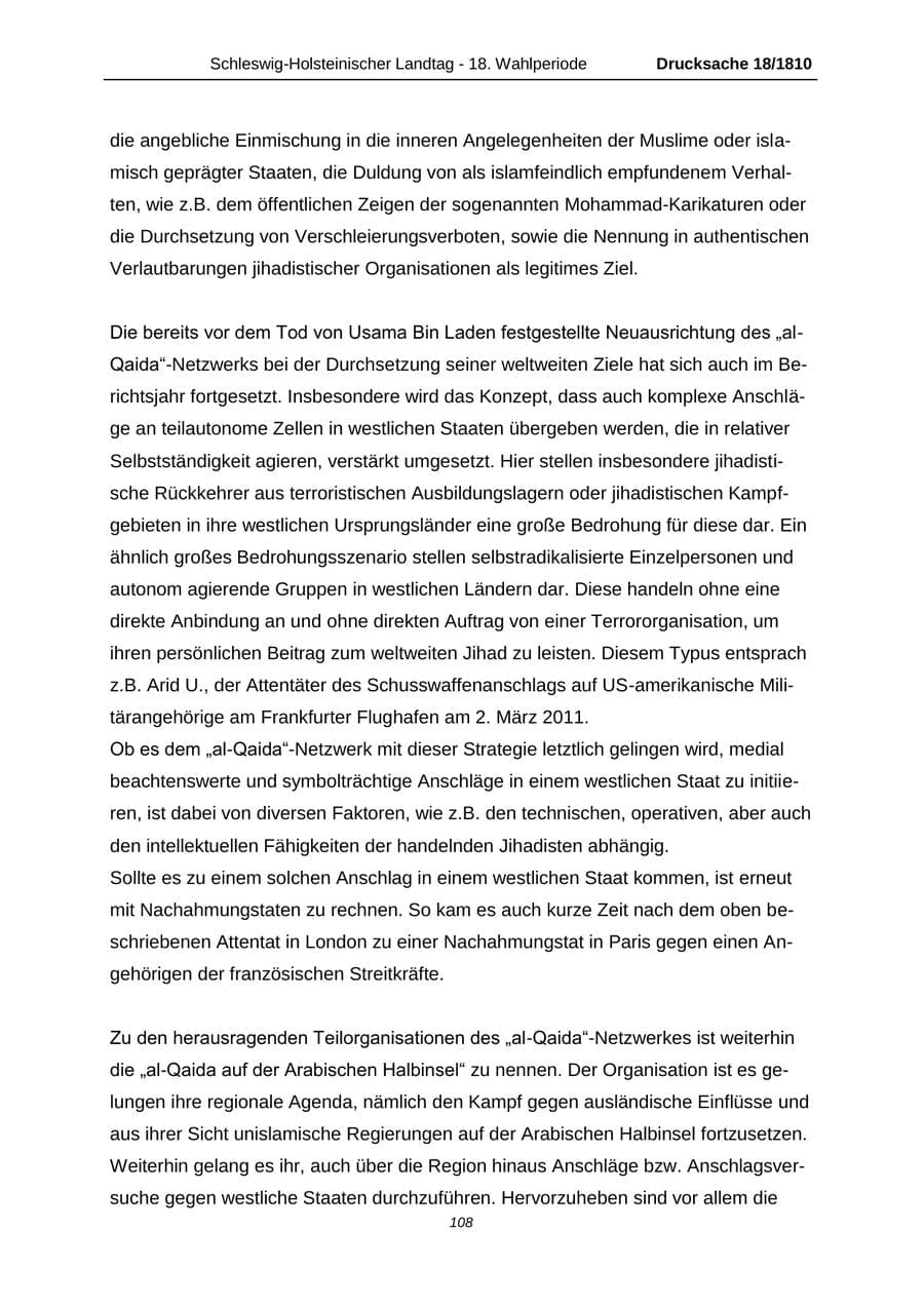 Seite 108 des Verfassungsschutzbericht 2013 Schleswig-Holstein