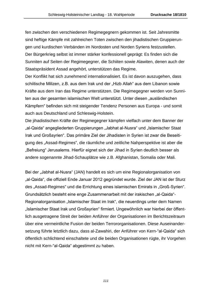 Seite 111 des Verfassungsschutzbericht 2013 Schleswig-Holstein