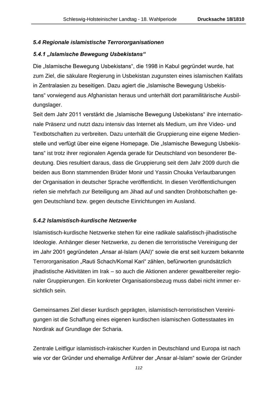 Seite 112 des Verfassungsschutzbericht 2013 Schleswig-Holstein