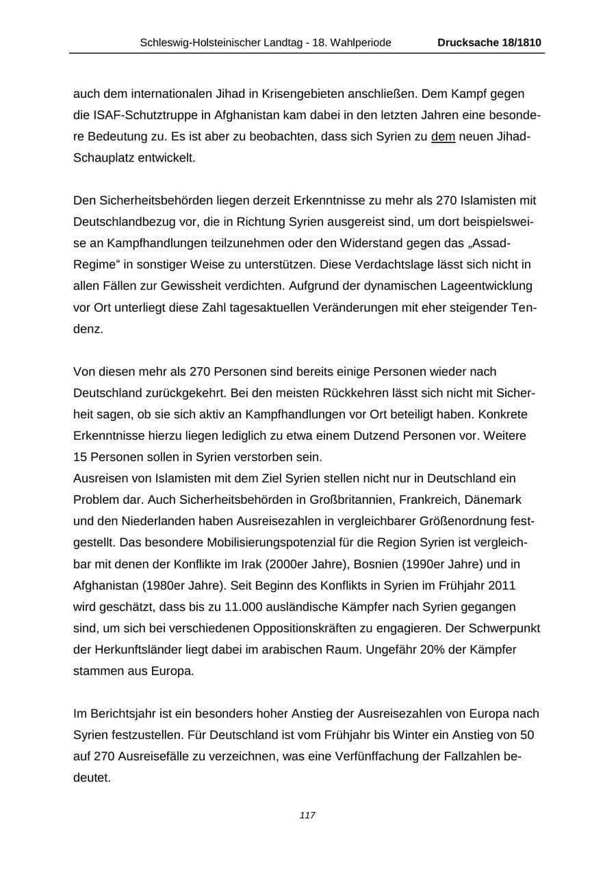Seite 117 des Verfassungsschutzbericht 2013 Schleswig-Holstein