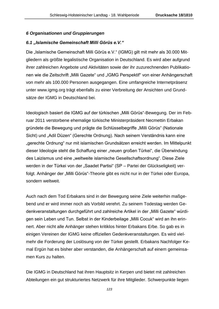 Seite 123 des Verfassungsschutzbericht 2013 Schleswig-Holstein