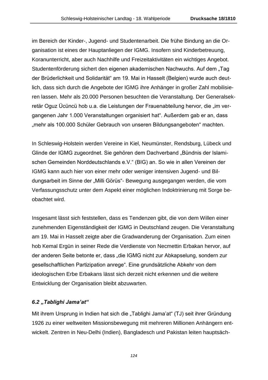 Seite 124 des Verfassungsschutzbericht 2013 Schleswig-Holstein