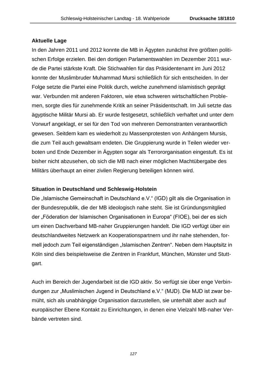 Seite 127 des Verfassungsschutzbericht 2013 Schleswig-Holstein