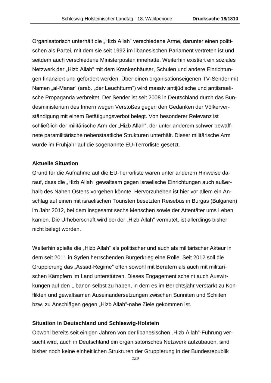 Seite 129 des Verfassungsschutzbericht 2013 Schleswig-Holstein