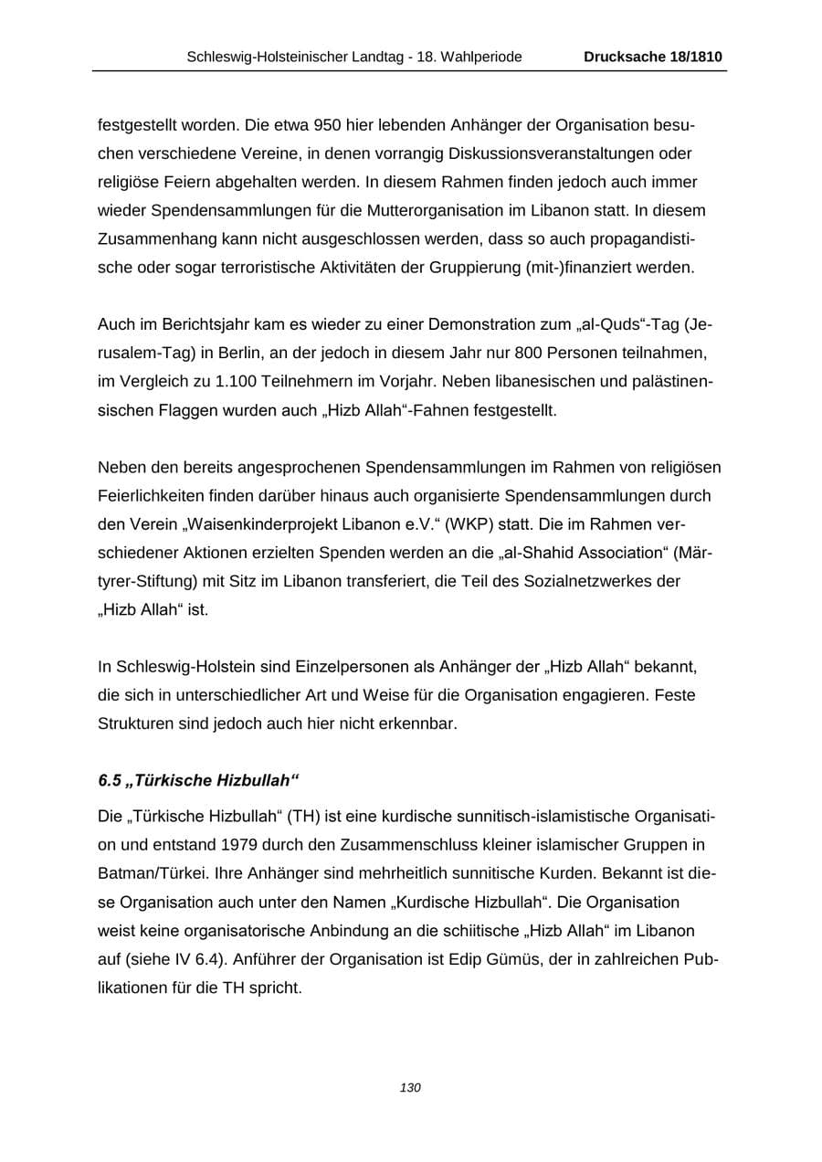 Seite 130 des Verfassungsschutzbericht 2013 Schleswig-Holstein