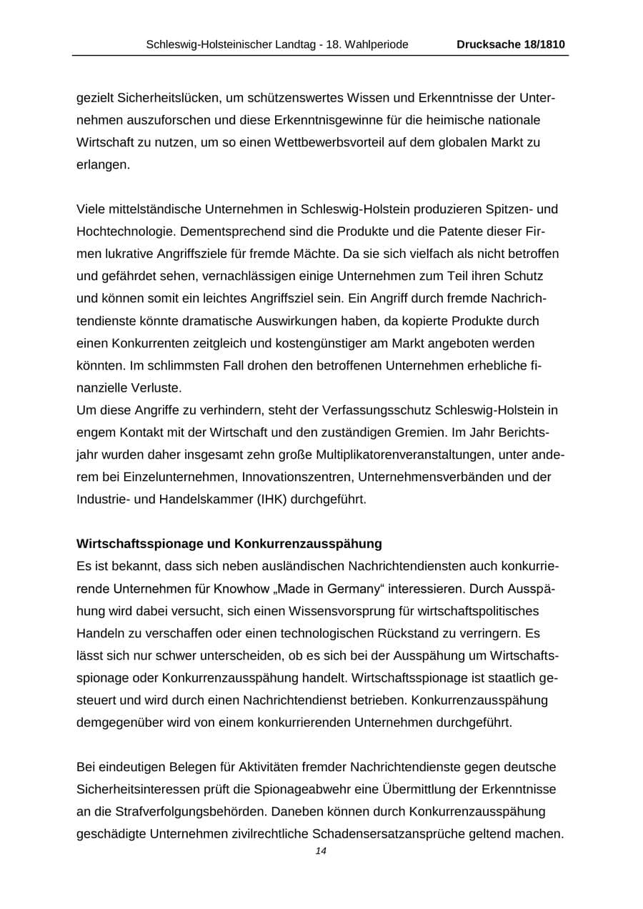Seite 14 des Verfassungsschutzbericht 2013 Schleswig-Holstein