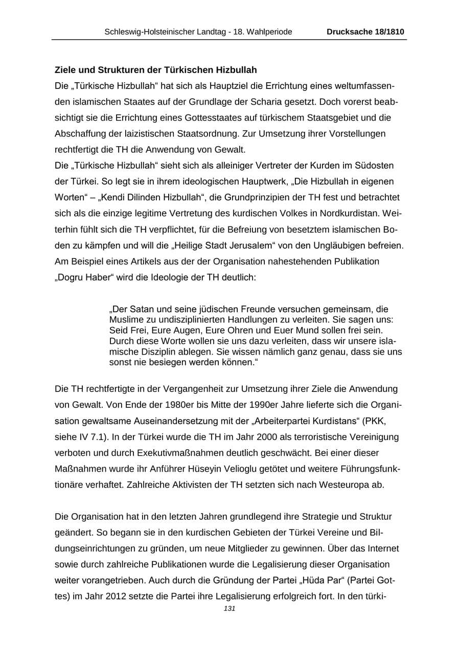 Seite 131 des Verfassungsschutzbericht 2013 Schleswig-Holstein