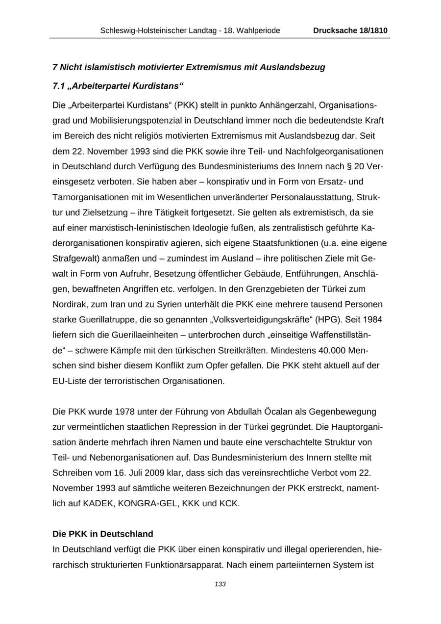 Seite 133 des Verfassungsschutzbericht 2013 Schleswig-Holstein