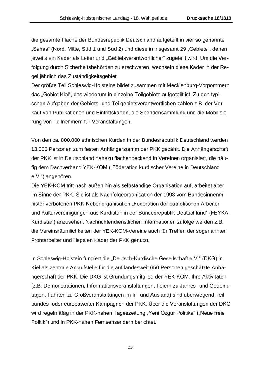 Seite 134 des Verfassungsschutzbericht 2013 Schleswig-Holstein