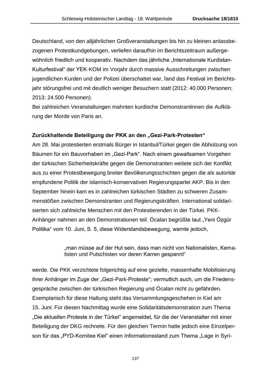 Seite 137 des Verfassungsschutzbericht 2013 Schleswig-Holstein