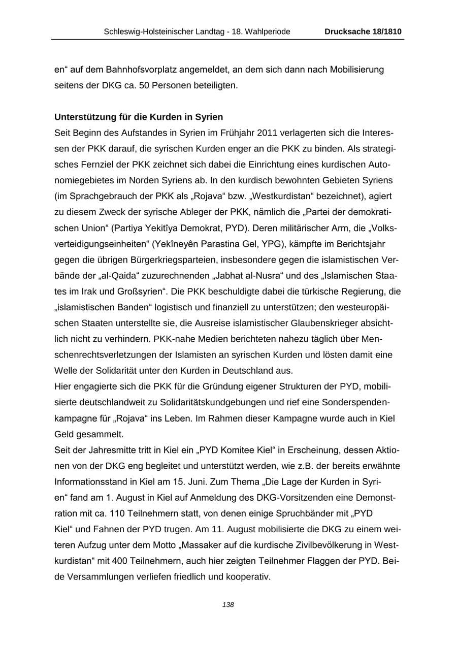 Seite 138 des Verfassungsschutzbericht 2013 Schleswig-Holstein
