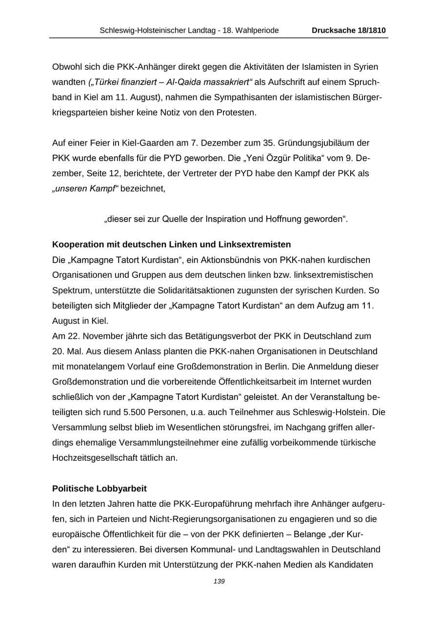 Seite 139 des Verfassungsschutzbericht 2013 Schleswig-Holstein