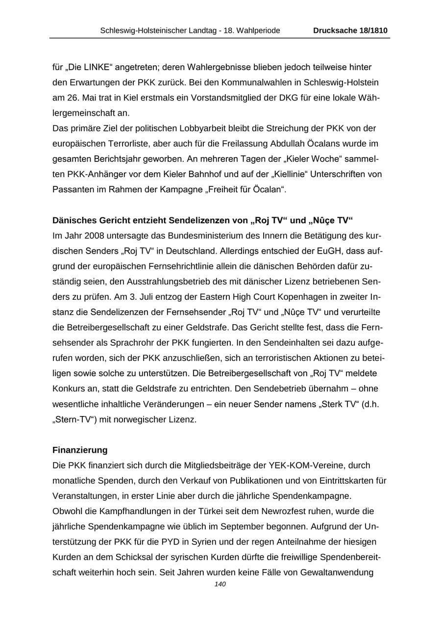 Seite 140 des Verfassungsschutzbericht 2013 Schleswig-Holstein