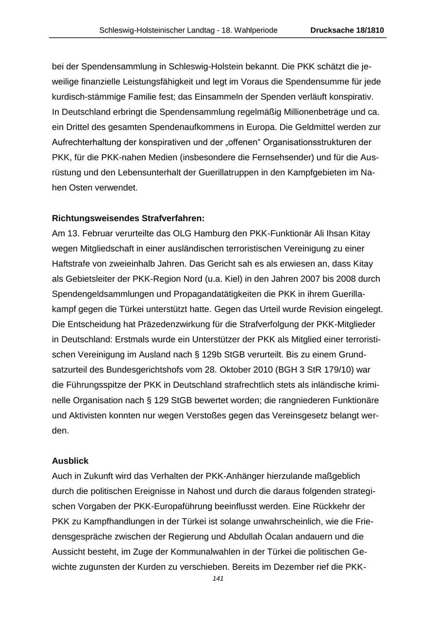 Seite 141 des Verfassungsschutzbericht 2013 Schleswig-Holstein