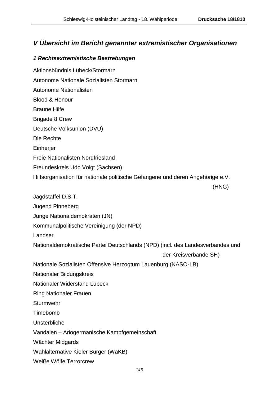 Seite 146 des Verfassungsschutzbericht 2013 Schleswig-Holstein