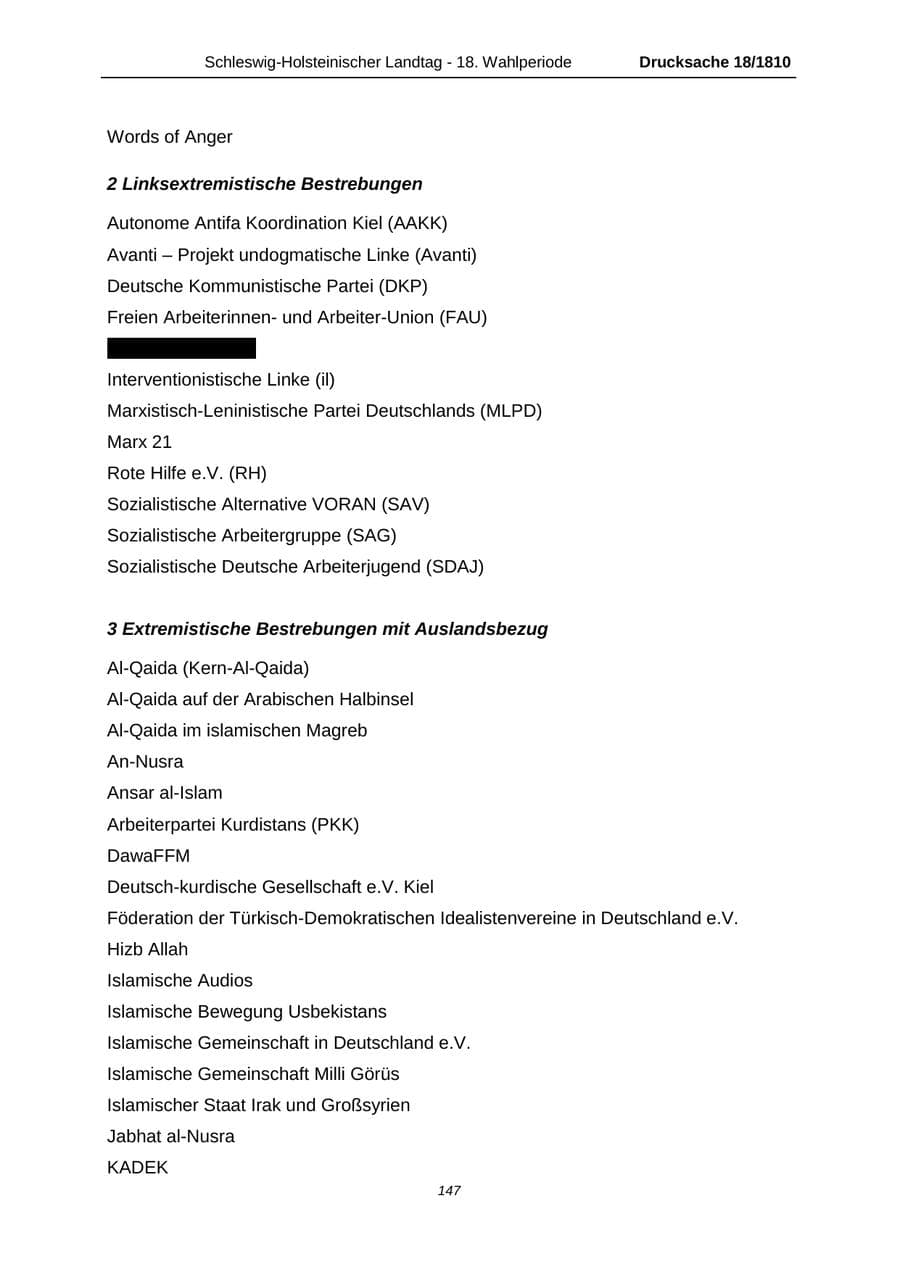 Seite 147 des Verfassungsschutzbericht 2013 Schleswig-Holstein