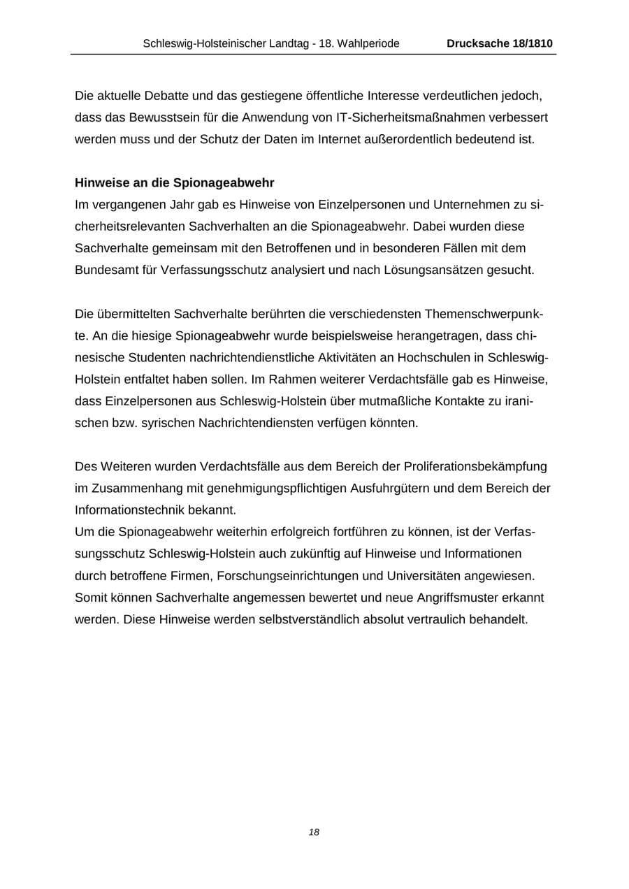 Seite 18 des Verfassungsschutzbericht 2013 Schleswig-Holstein
