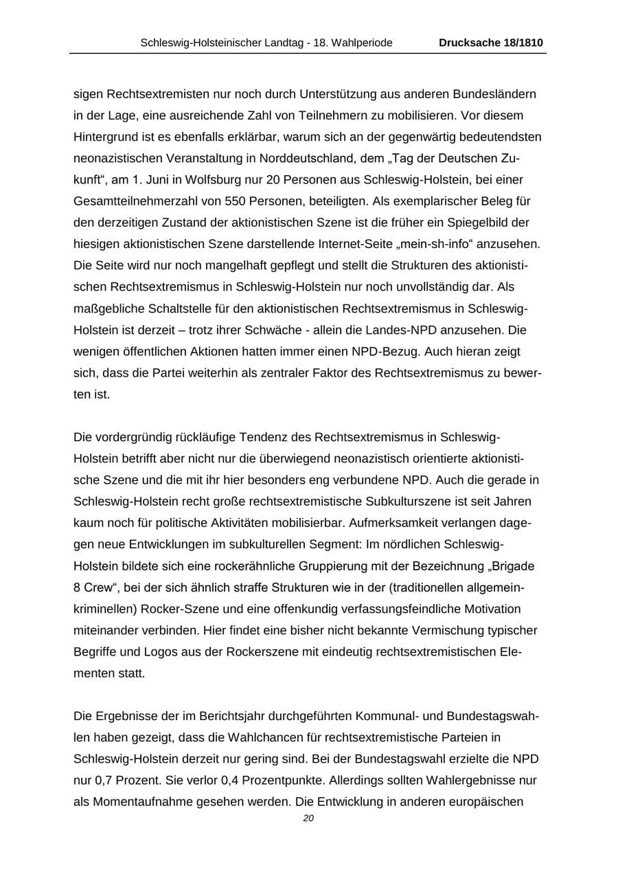 Seite 20 des Verfassungsschutzbericht 2013 Schleswig-Holstein