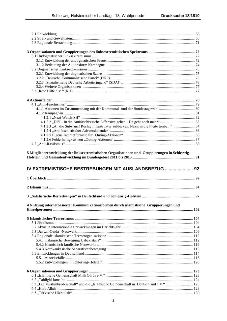 Seite 3 des Verfassungsschutzbericht 2013 Schleswig-Holstein