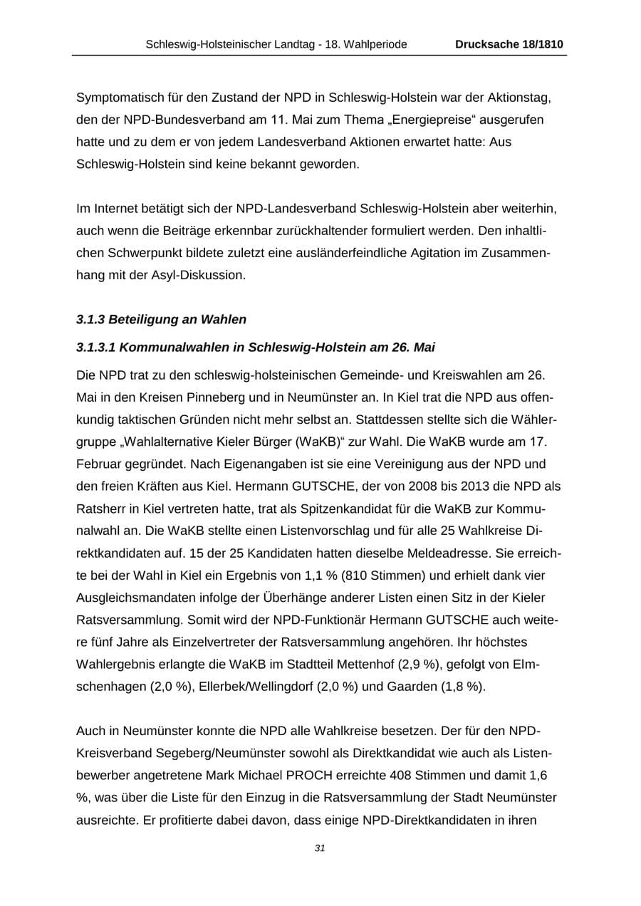 Seite 31 des Verfassungsschutzbericht 2013 Schleswig-Holstein