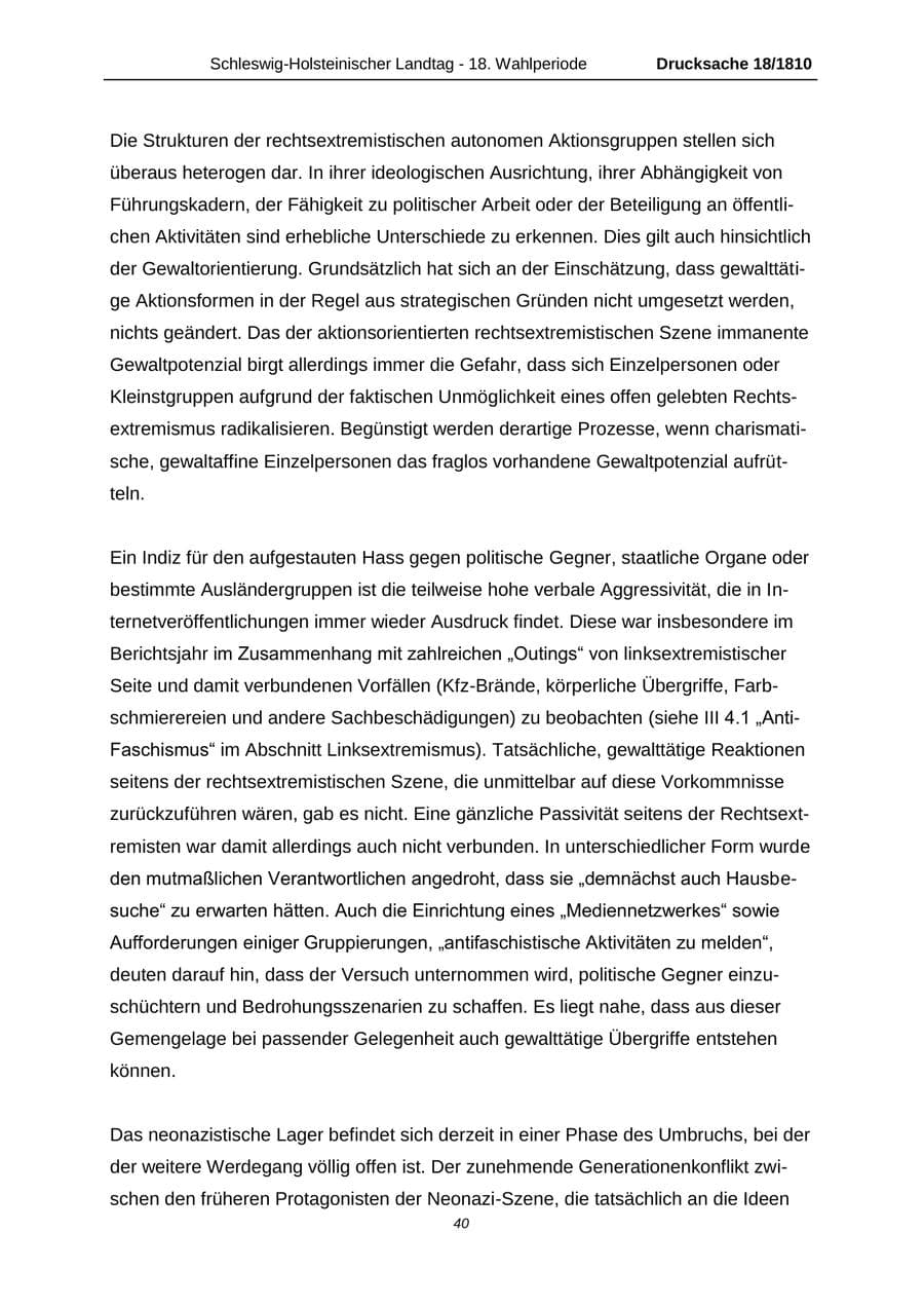 Seite 40 des Verfassungsschutzbericht 2013 Schleswig-Holstein