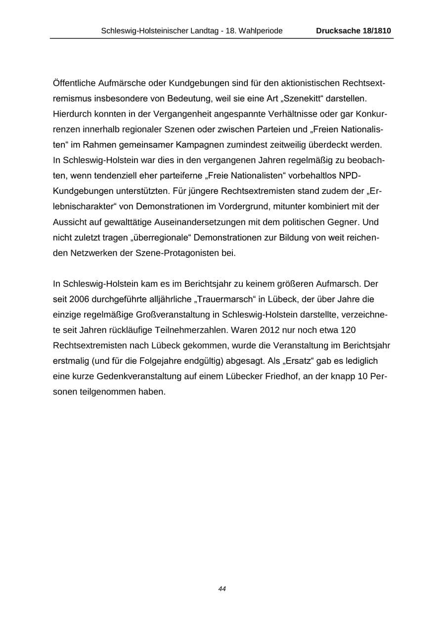 Seite 44 des Verfassungsschutzbericht 2013 Schleswig-Holstein