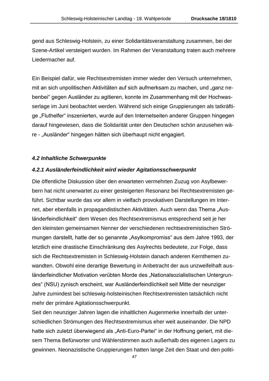 Seite 47 des Verfassungsschutzbericht 2013 Schleswig-Holstein
