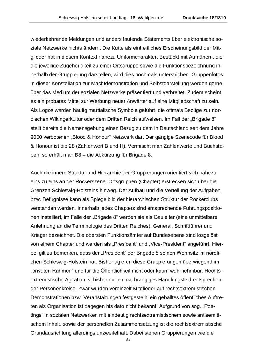 Seite 54 des Verfassungsschutzbericht 2013 Schleswig-Holstein