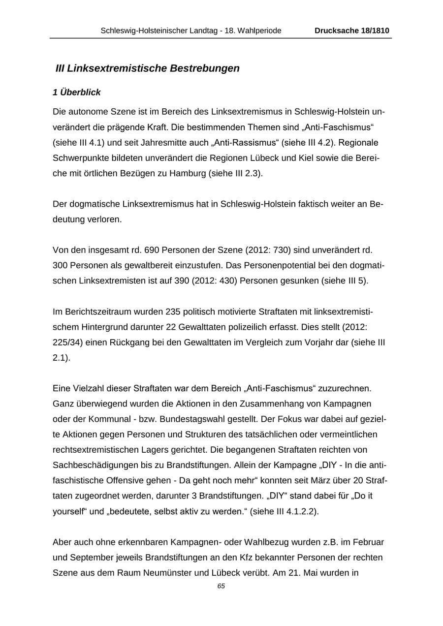 Seite 65 des Verfassungsschutzbericht 2013 Schleswig-Holstein
