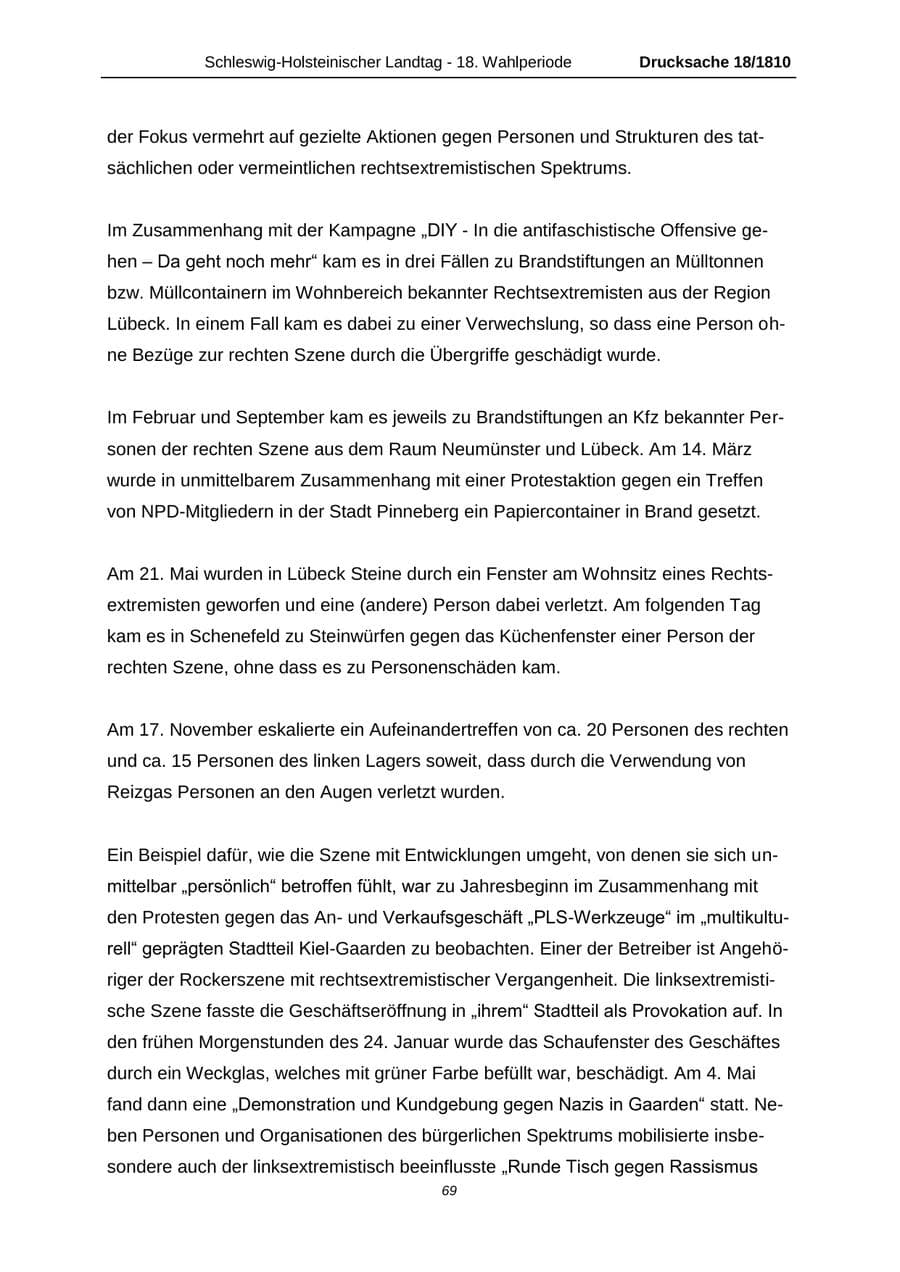 Seite 69 des Verfassungsschutzbericht 2013 Schleswig-Holstein