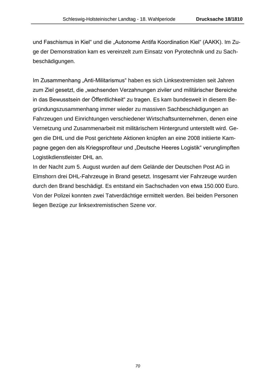 Seite 70 des Verfassungsschutzbericht 2013 Schleswig-Holstein