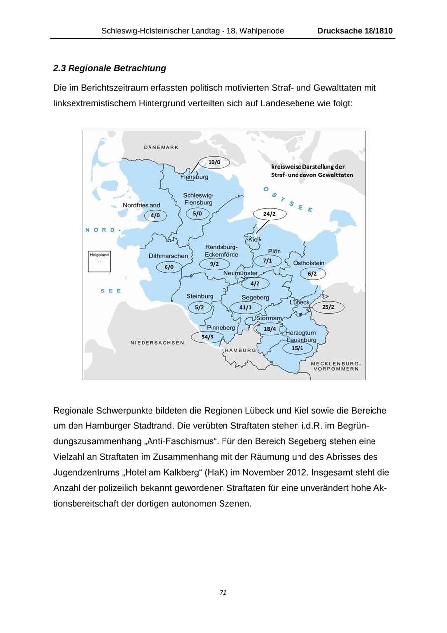 Seite 71 des Verfassungsschutzbericht 2013 Schleswig-Holstein