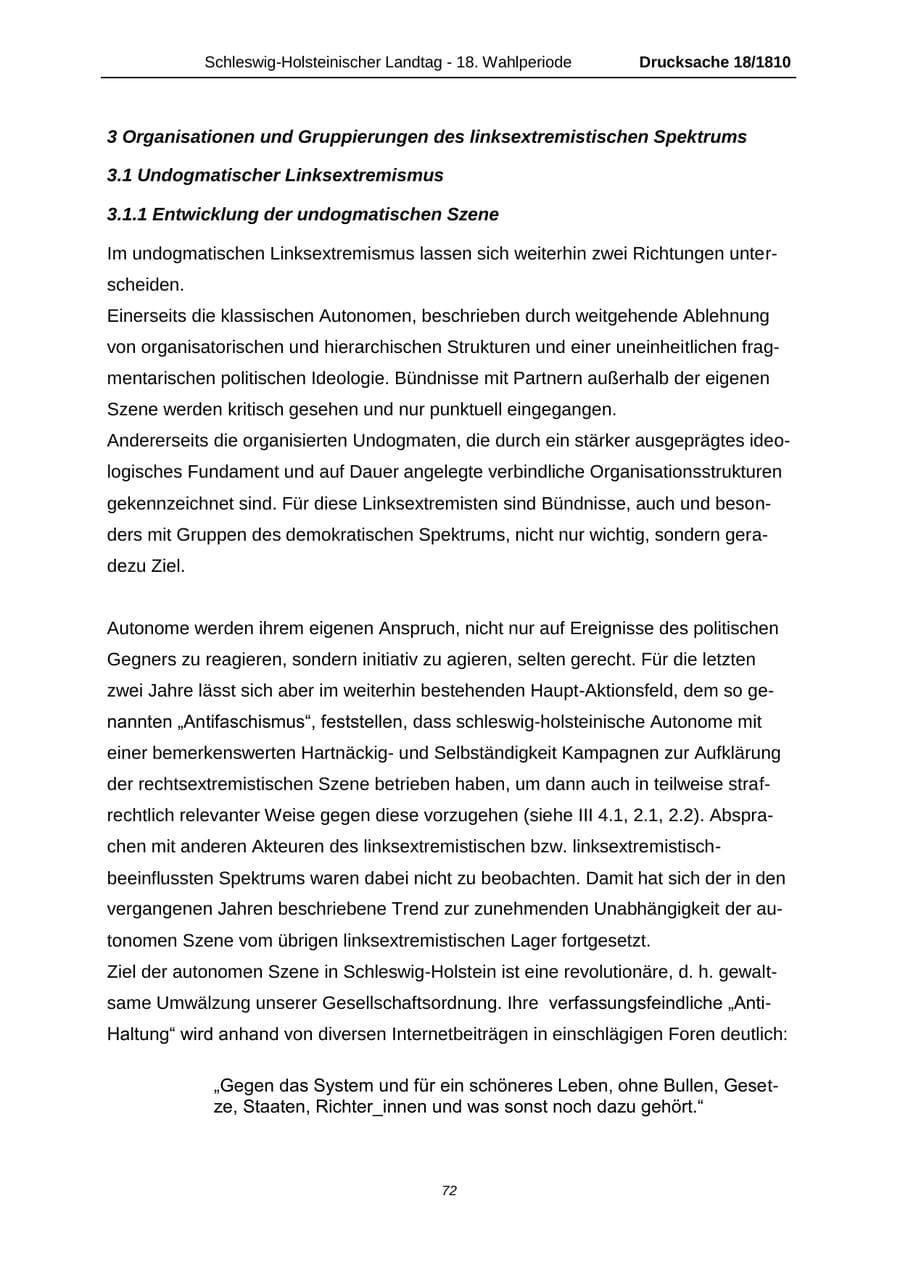 Seite 72 des Verfassungsschutzbericht 2013 Schleswig-Holstein