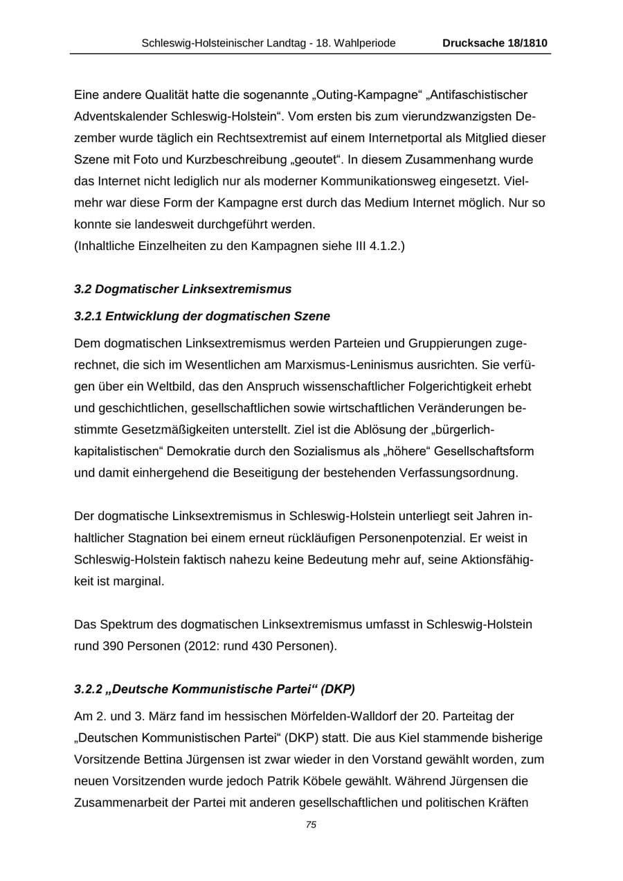 Seite 75 des Verfassungsschutzbericht 2013 Schleswig-Holstein