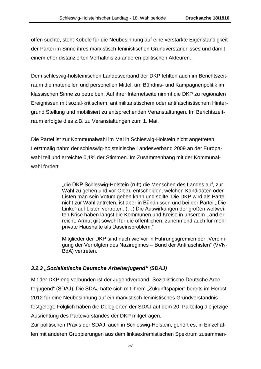 Seite 76 des Verfassungsschutzbericht 2013 Schleswig-Holstein