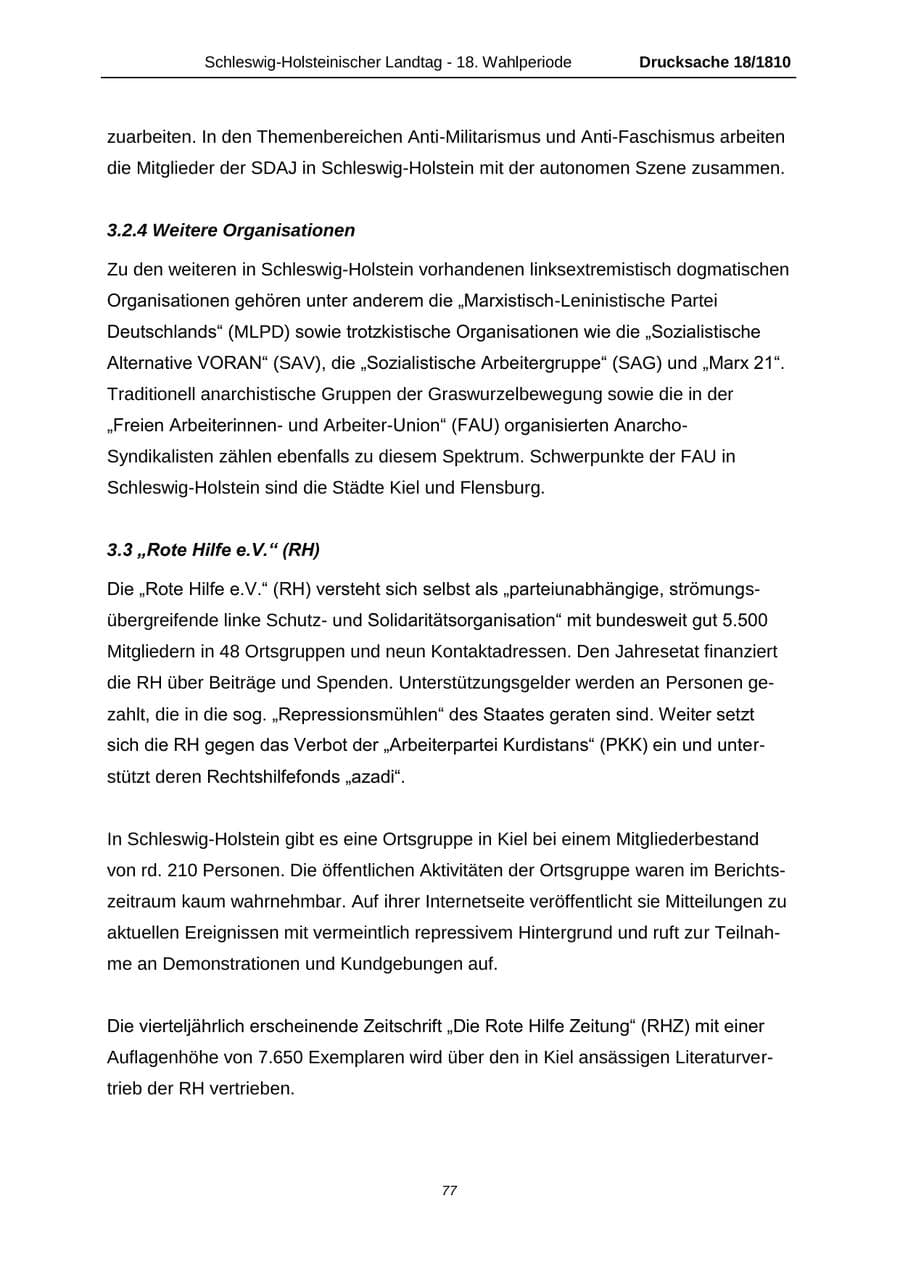 Seite 77 des Verfassungsschutzbericht 2013 Schleswig-Holstein
