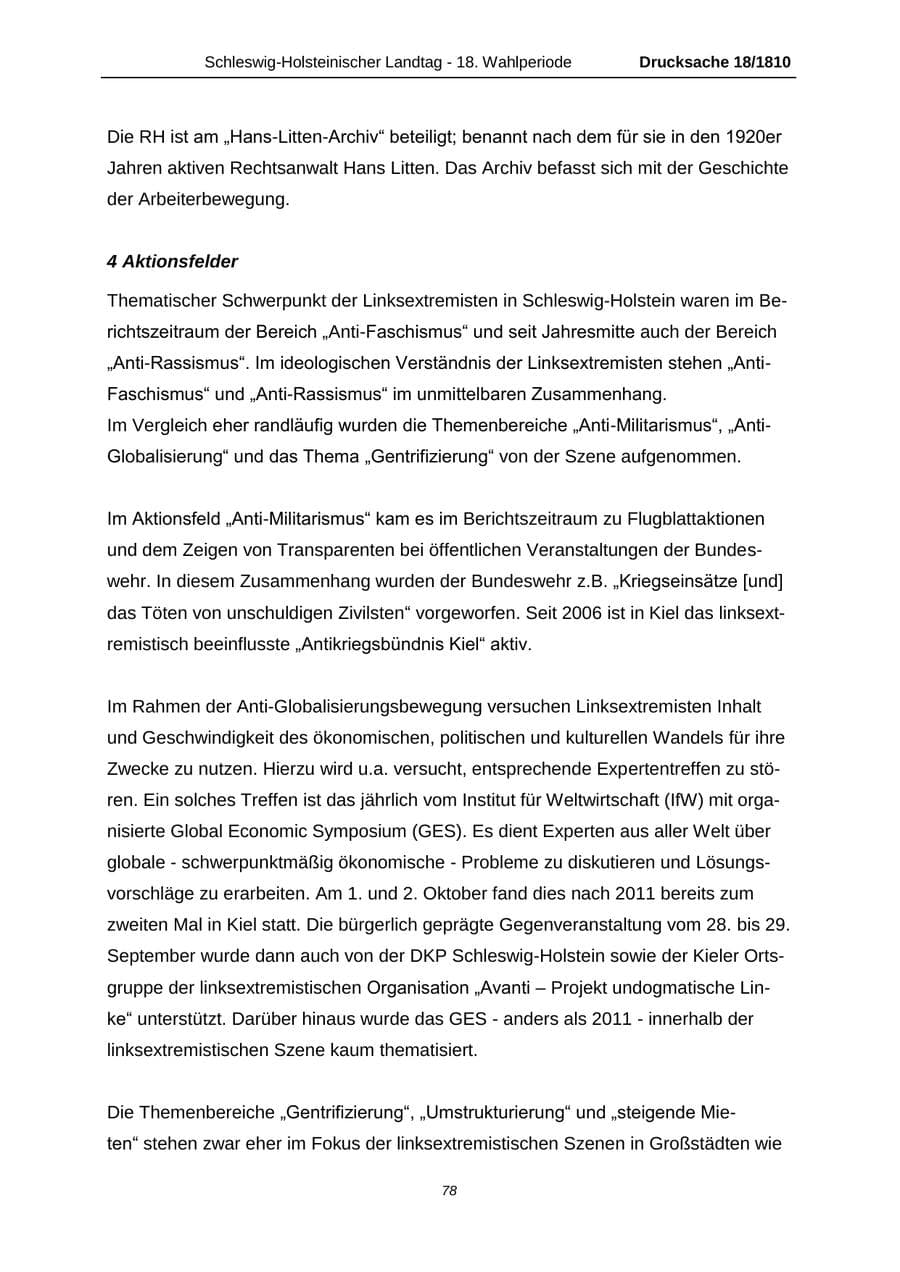 Seite 78 des Verfassungsschutzbericht 2013 Schleswig-Holstein