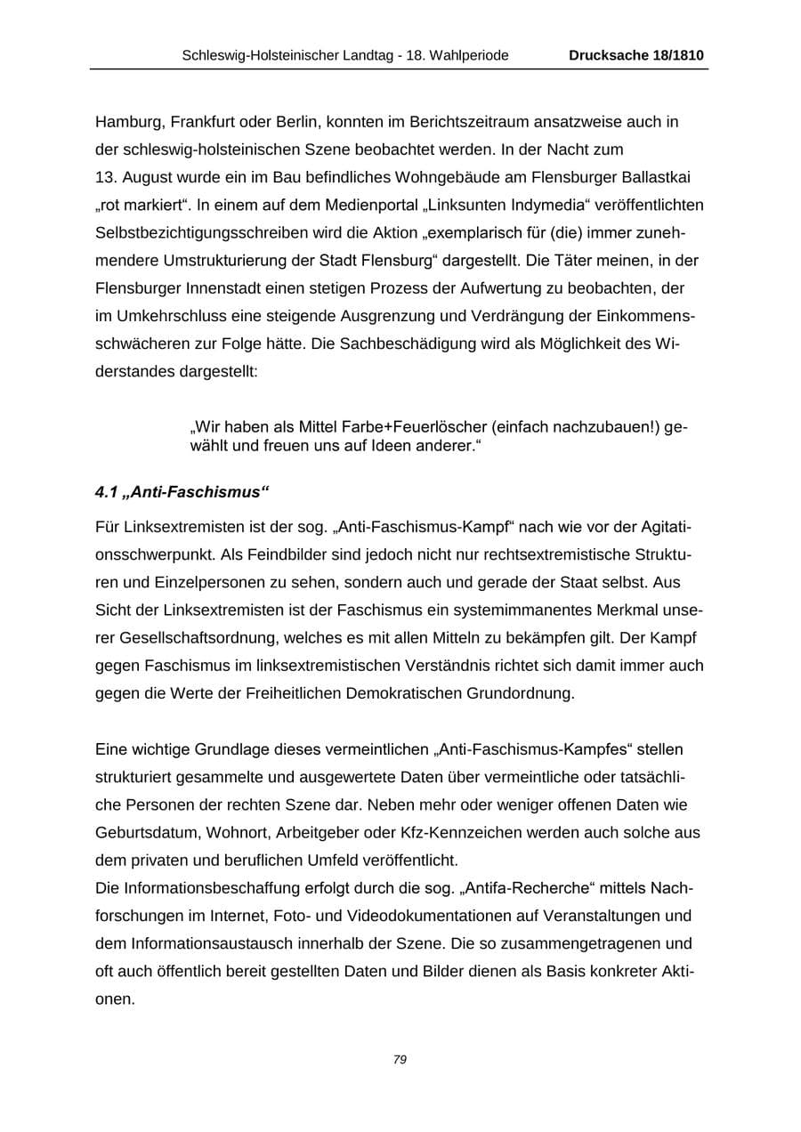 Seite 79 des Verfassungsschutzbericht 2013 Schleswig-Holstein