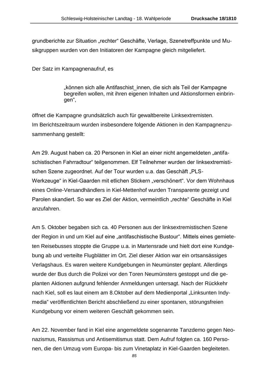 Seite 85 des Verfassungsschutzbericht 2013 Schleswig-Holstein