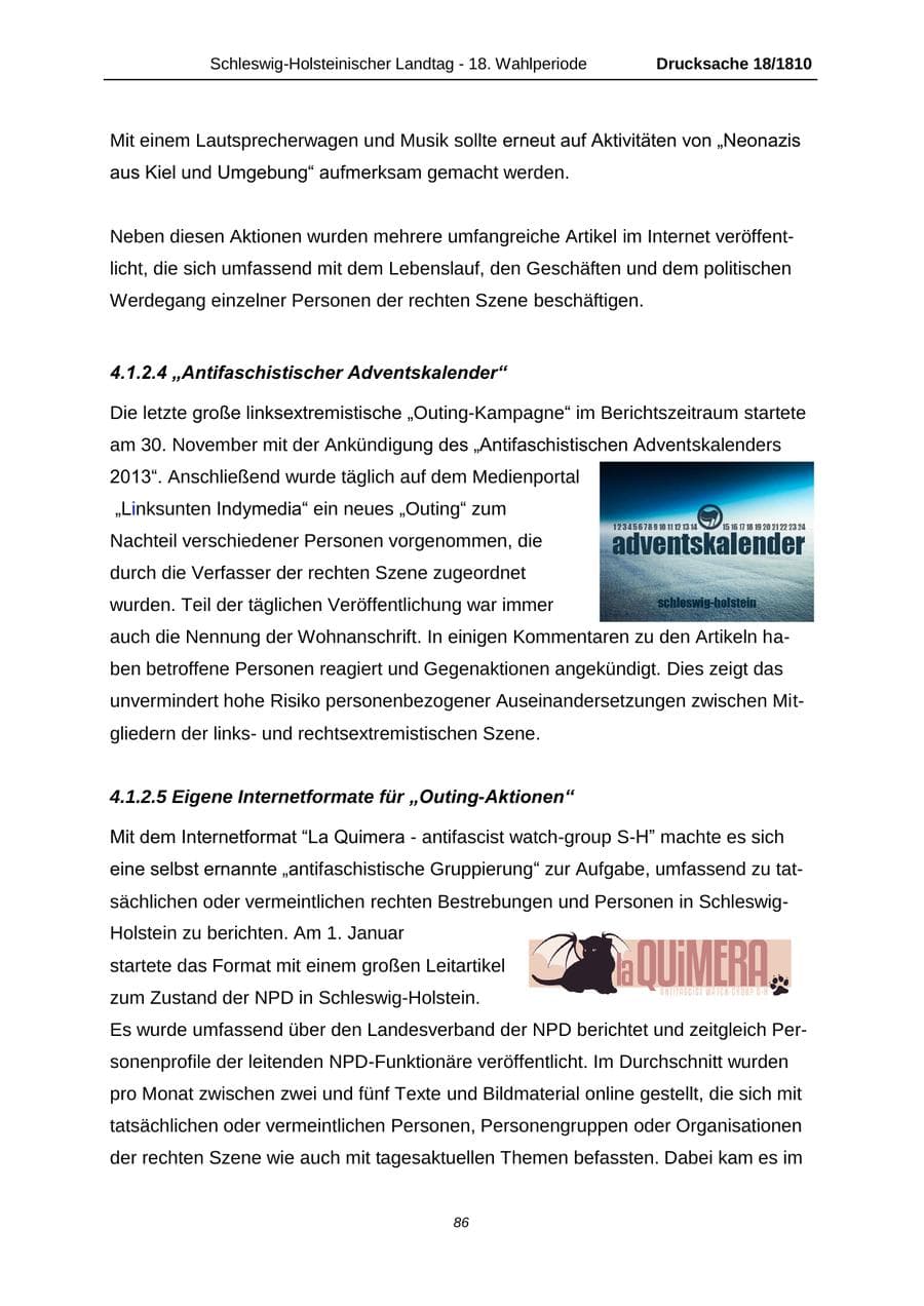 Seite 86 des Verfassungsschutzbericht 2013 Schleswig-Holstein