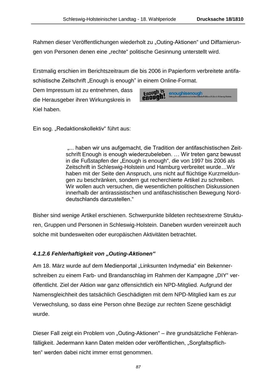 Seite 87 des Verfassungsschutzbericht 2013 Schleswig-Holstein