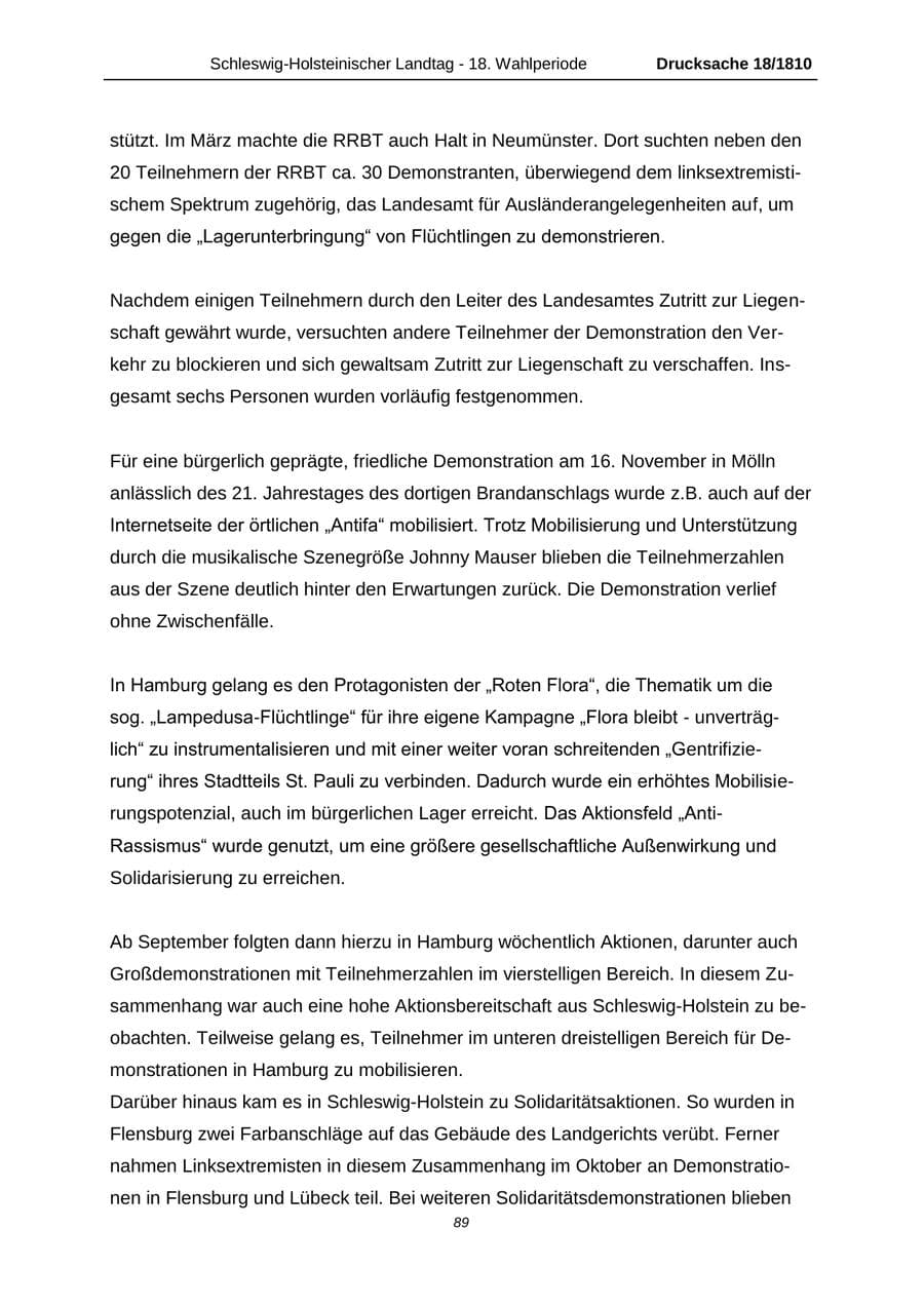 Seite 89 des Verfassungsschutzbericht 2013 Schleswig-Holstein