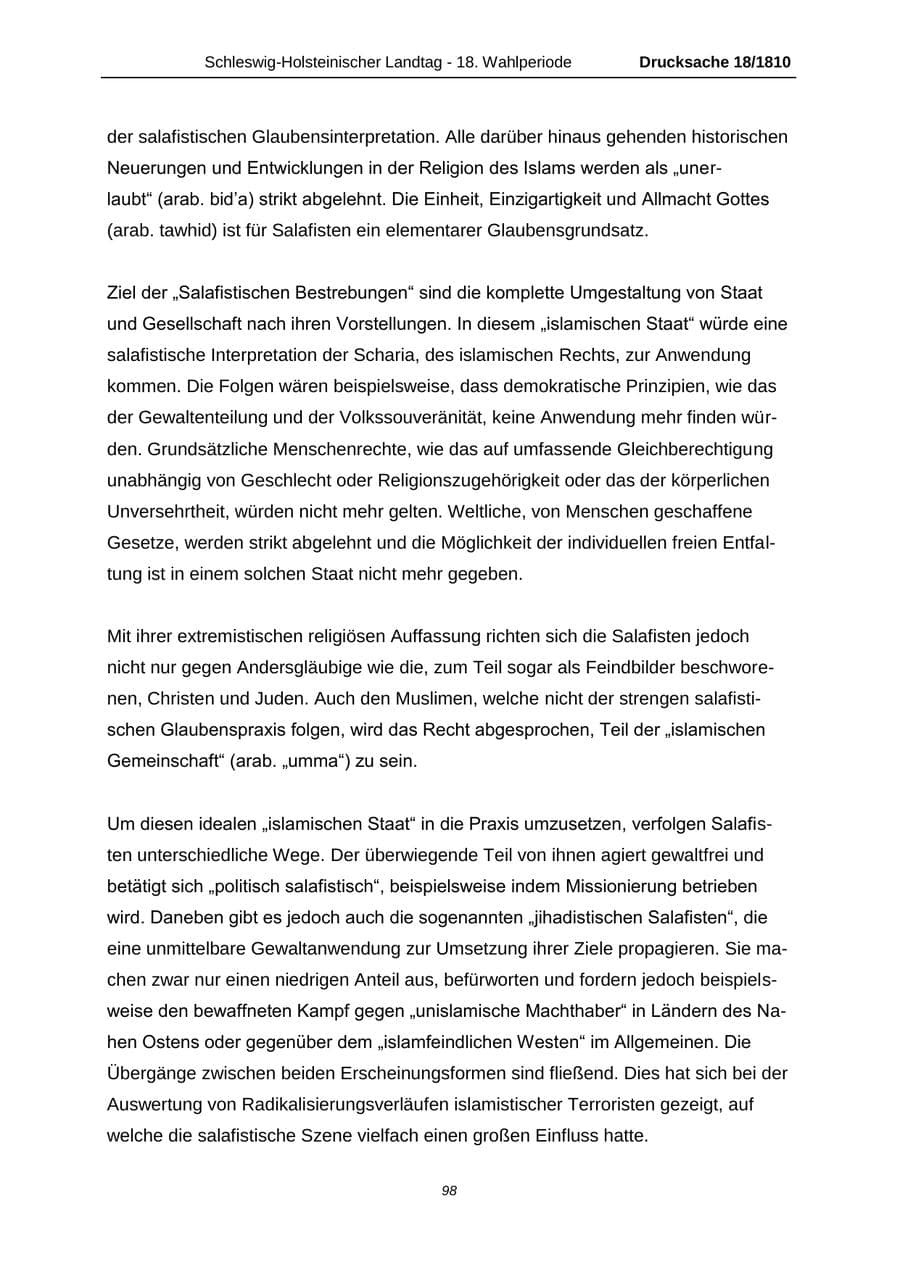 Seite 98 des Verfassungsschutzbericht 2013 Schleswig-Holstein