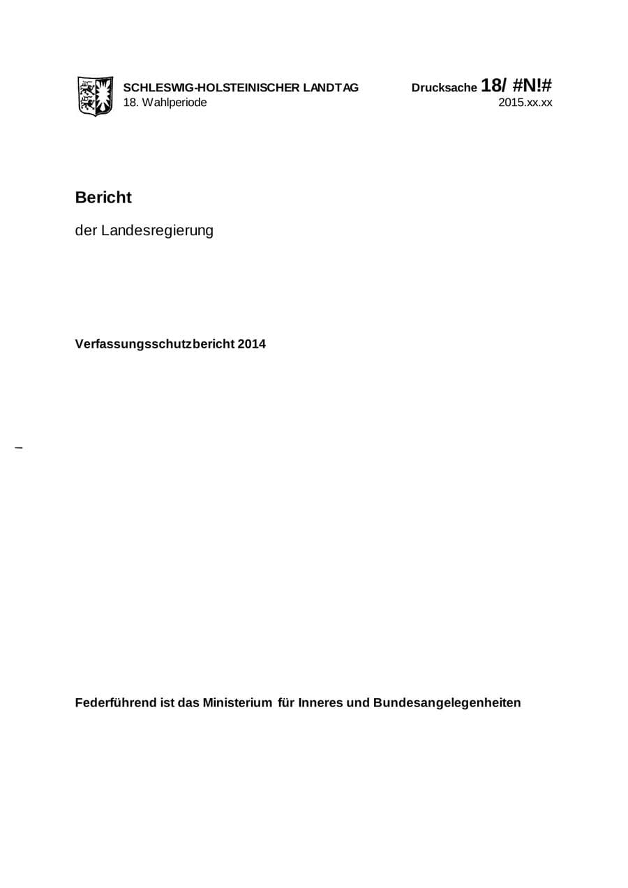 Seite 1 des Verfassungsschutzbericht 2014 Schleswig-Holstein