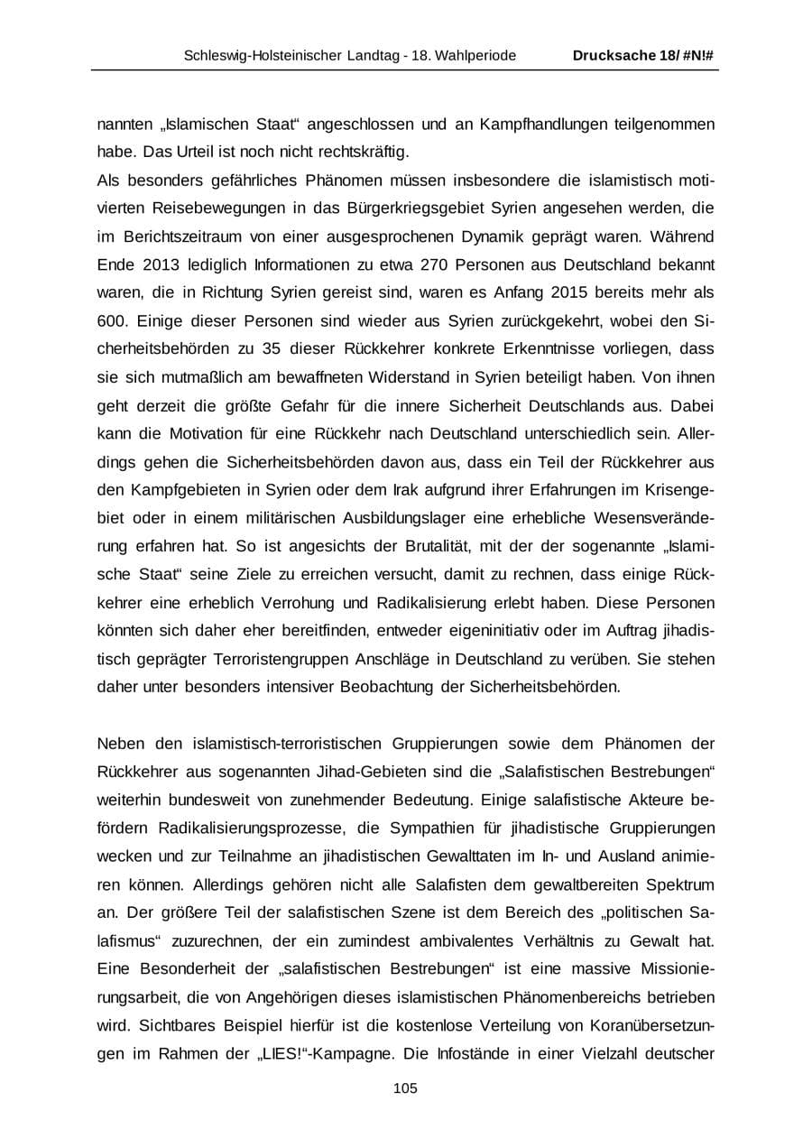 Seite 105 des Verfassungsschutzbericht 2014 Schleswig-Holstein