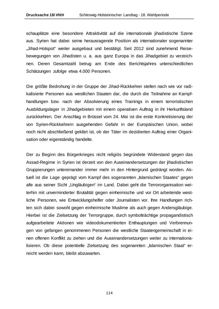 Seite 114 des Verfassungsschutzbericht 2014 Schleswig-Holstein