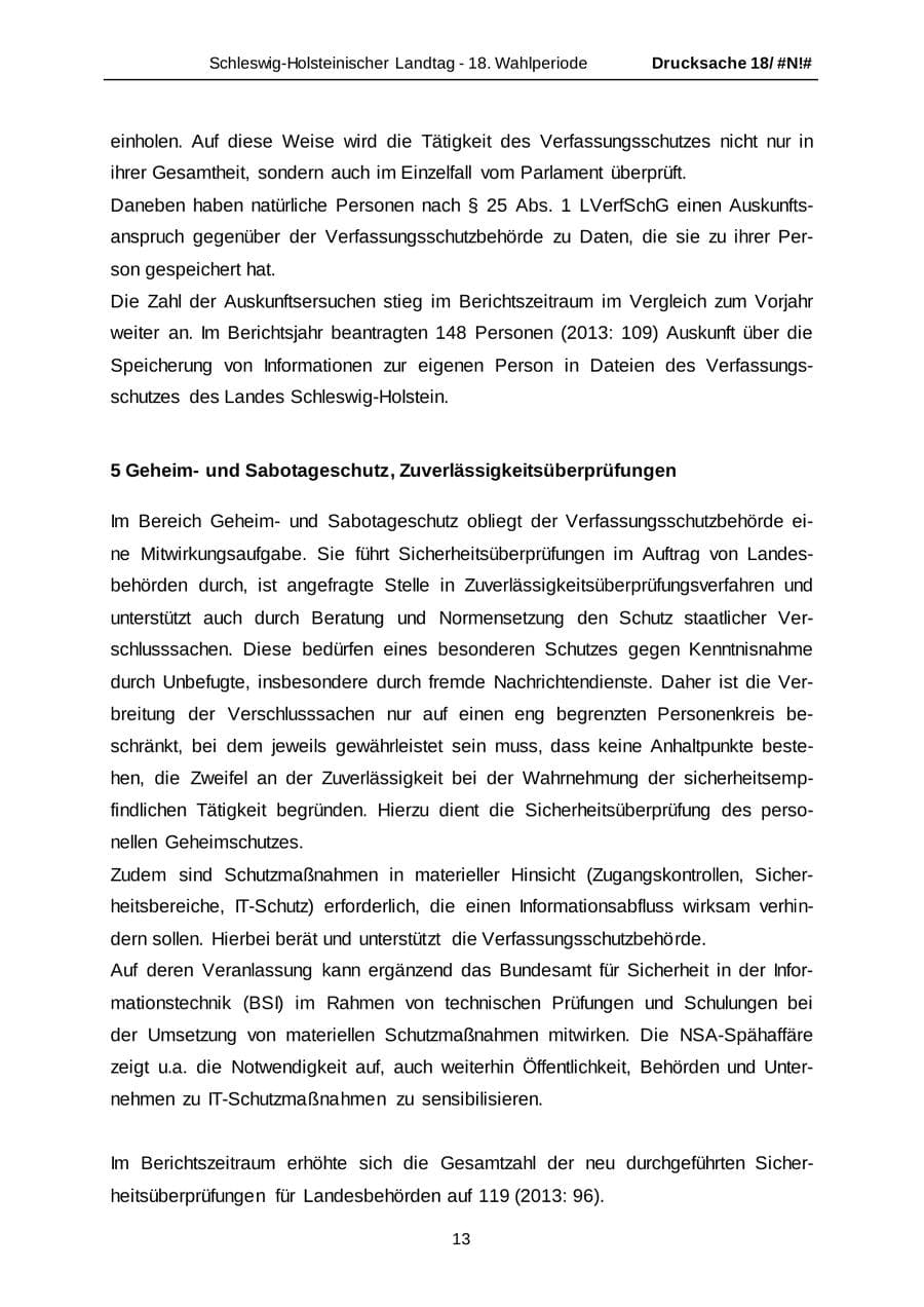 Seite 13 des Verfassungsschutzbericht 2014 Schleswig-Holstein