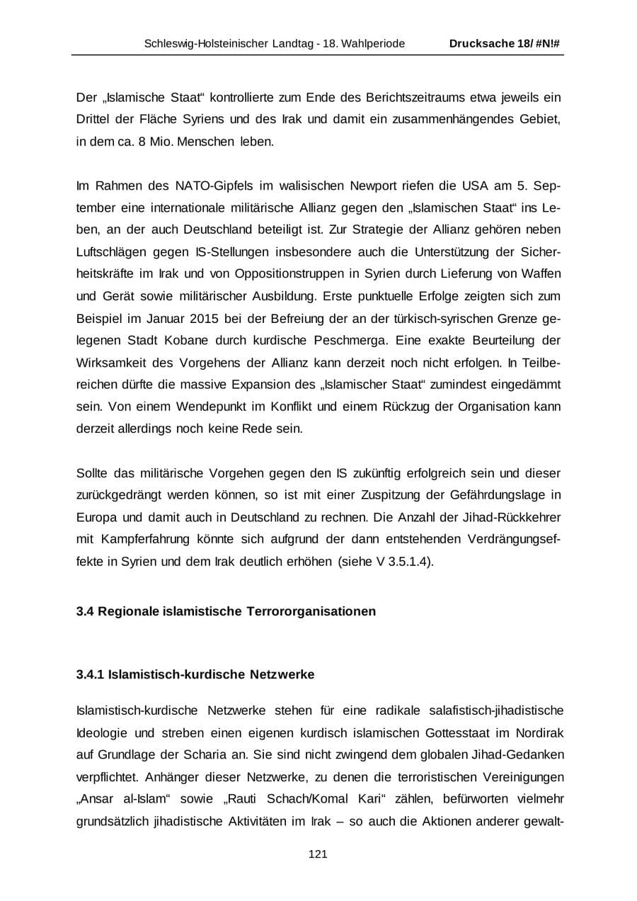 Seite 121 des Verfassungsschutzbericht 2014 Schleswig-Holstein