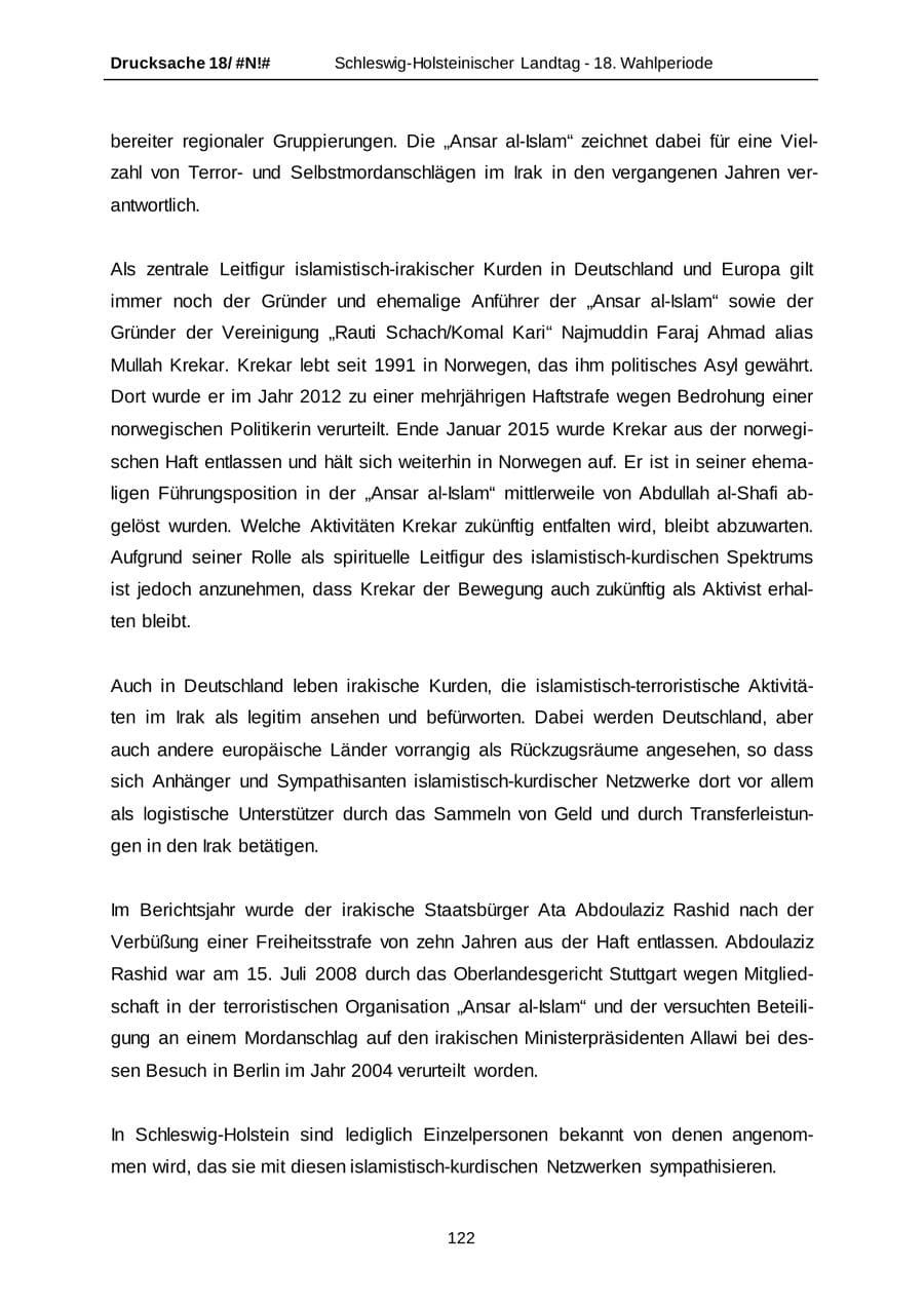 Seite 122 des Verfassungsschutzbericht 2014 Schleswig-Holstein